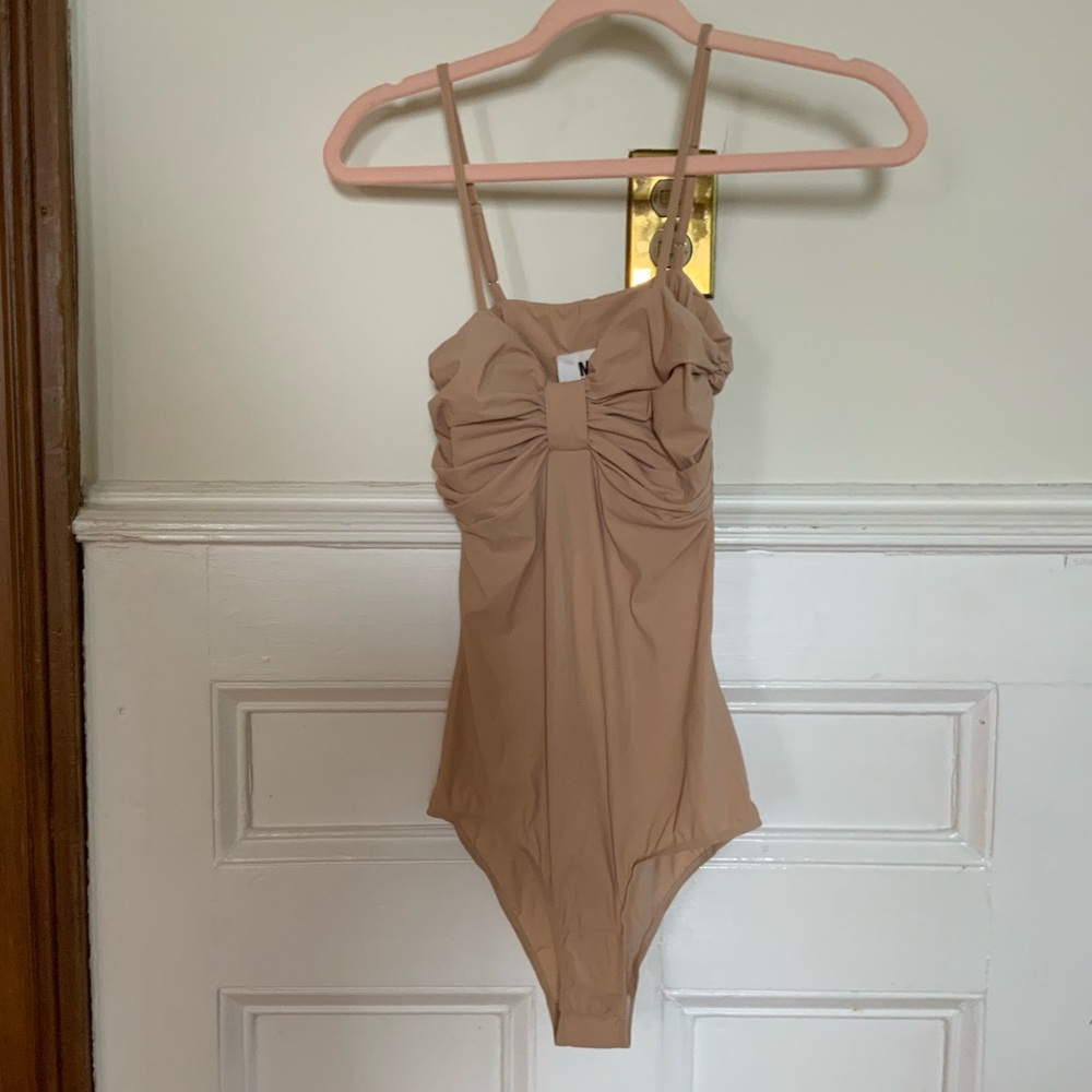 NWT MM6 Maison Margiela Draped Sweetheart Bodysuit Beige Nude XS